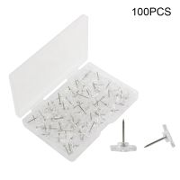 100pcs With Storage Box Paper Holder Portable Flat Head Push Pin Thumbtack Home Office School Clear Plastic For Cork Board Clips Pins Tacks