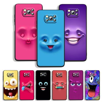 （cold noodles）3D Funny Face สำหรับ Xiaomi POCO M4 M3 C3 X4 X3 X2 F3 X2 F1 Pro NFC GT Mi Play Mix 3 A2 Lite สีดำ Soft Case