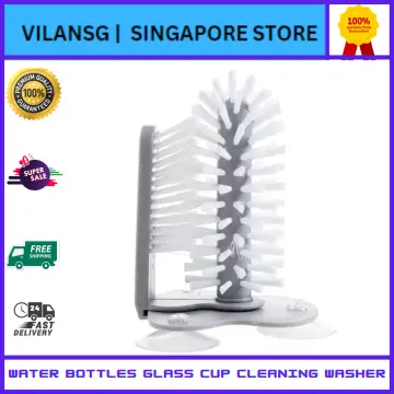 Water Bottle Cleaning Brush Glass Cup Washer with Suction Base Bristle Brush  for Beer Cup, Long Leg Cup, Red Wine Glass and More Bar Kitchen Sink Home  Tools Grey 
