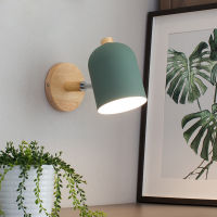 Nordic Wooden Wall lights bedside wall Lamp Wall Sconce for bedroom reading 6 color Macaroon steering Head E27 Home Lighting