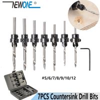 7 pcs Professional Countersink Drill Bit Set Tampered Drill Wood Screw Drills Stop Collar Woodworking Countersinks Drills Bits