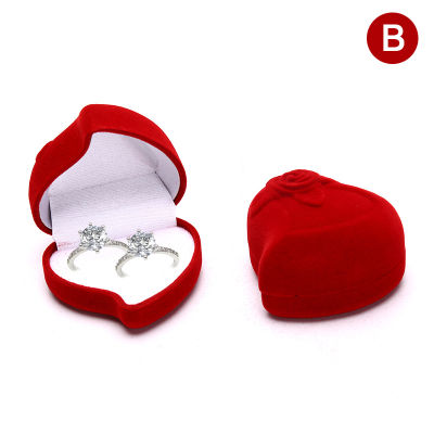 shiqinbaihuo Red Heart Shape กำมะหยี่แหวนกล่องหมั้นเครื่องประดับแต่งงาน Rose Gift Holder Lover