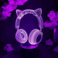 Kawaii Headsets 3d Nightlight RGB Color Changing Backlight Gamers Must Have Cute Kitty Ears Gaming Accessories Headphone