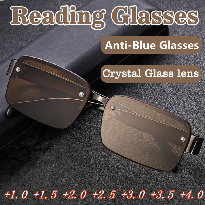 OYKI +100 To +400 HalfRim Reading Glasses Men and Women Crystal Glass