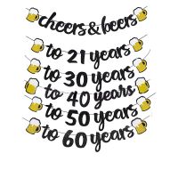 Shiny Cheers With Beers Cheers to 30th 21 40 50 60 Years Birthday Party Decoration Banners Black Gold Powder Beer Garland Adults