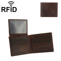 SOหูกระเป๋าเงินกระเป๋าสตางค์แบบบางสั้นของรองเท้าผู้ชายหนังแท้ B5ho1d RFID ป้องกันแม่เหล็ก