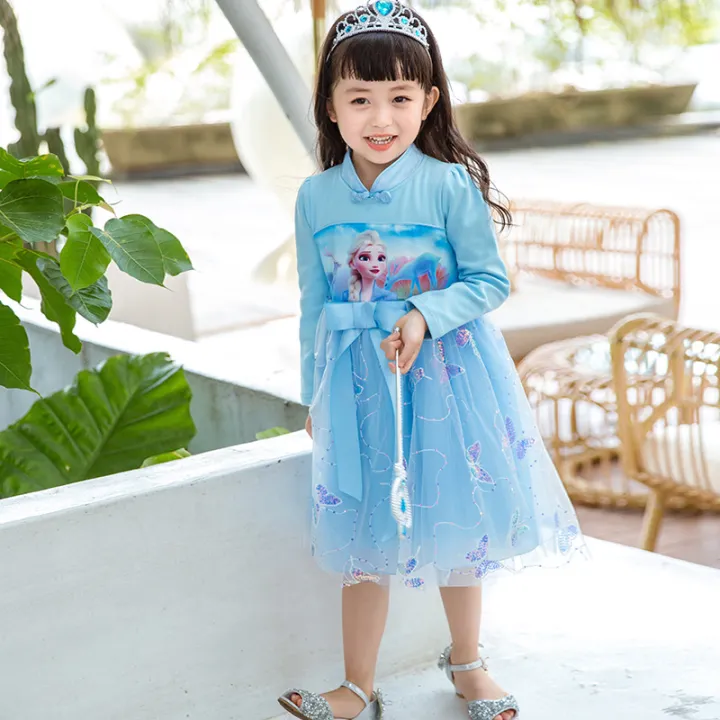 Frozens Anna Elsa Girls Gauze Dress Han Chinese Costume Long Sleeve Princess Dress Girls 4750