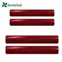 4Pcs Car Door Sill Scuff Pedal Protect Carbon Fiber Stickers Accessories Red