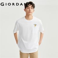 HOT ●8-18๑❒◎ GIORDANO ผู้ชาย เสื้อยืดคอกลมแขนสั้นคอกลมปักลายหมีผ้าฝ้ายถัก Free Shipping 01023439