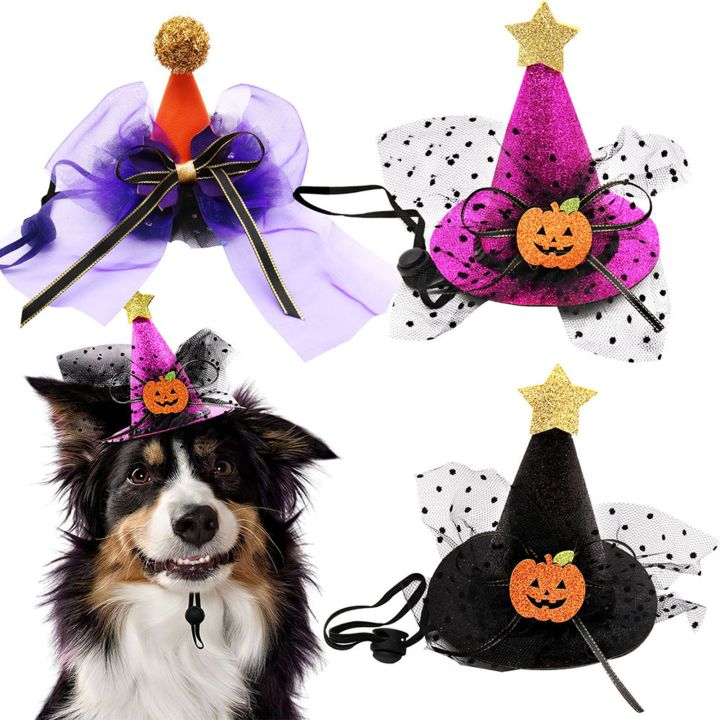 ภาพที่สดใสหมวกสุนัขหมวกสุนัขฮาโลวีนที่น่ากลัวหมวกติดโบว์ผูกน่ารักและปรับแมว-เครื่องประดับสุนัขน้อยกว่า
