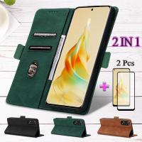 2 IN 1สำหรับ OPPO Reno 8T 4G เคสหนังที่ใส่บัตรพร้อมหน้าจอเซรามิกสองชิ้น