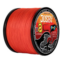 JOSBY สายถัก 8 เส้น 1000M Multifilament PE 4 Strands Fishing Cord 10LB-85LB Strong Japan Technology Orange 9 สี