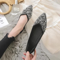 2021 Women Flat Shoes Ballet Shoes Pearl Diamond Sequins Breathable Knit Pointed Shoe Moccasin Spring Summer Ladies Soft Loafers