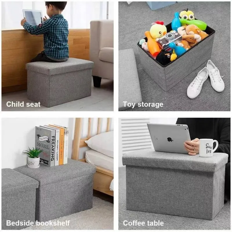 Linen Fabric storage Stool Foldable household Coffee Table Sofa Footstool  Ottoman storage box change shoe bench mx9171609