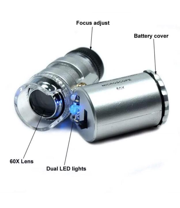 กล้องจุลทรรศน์จิ๋ว-กล้องส่องเพชร-กล้องส่องพระกำลังขยายถึง-60-เท่า-พร้อมไฟแอลอีดี-led-uvแสงสีม่วง-currency-detecting-with-led-microscope-60x