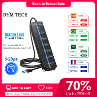 ฮับ USB 3.0ตัวแยก USB ความเร็วสูง7พอร์ต5Gbps อะแดปเตอร์แปลงไฟพร้อมฮับกับสวิตช์สายยาวพร้อมฮับขยายหลาย Meimiao