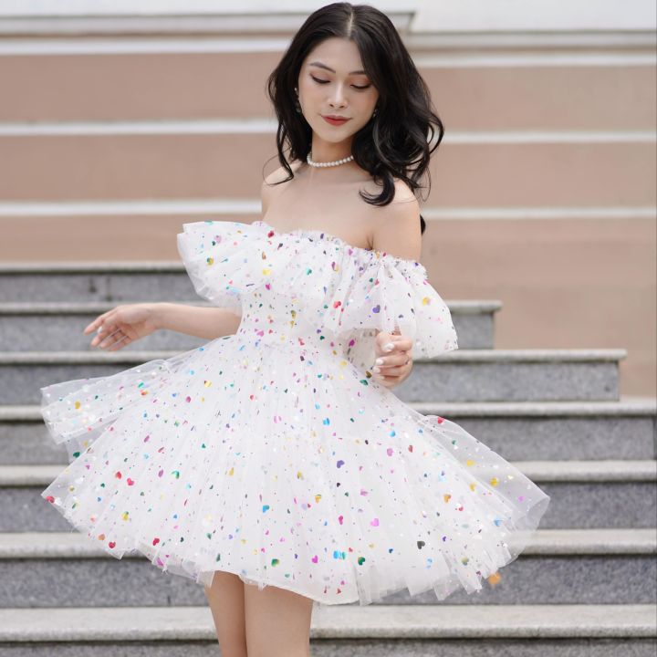 DESALLY Đầm trễ vai Lilith Puff Dress dáng xòe, bèo nhún cố định ...