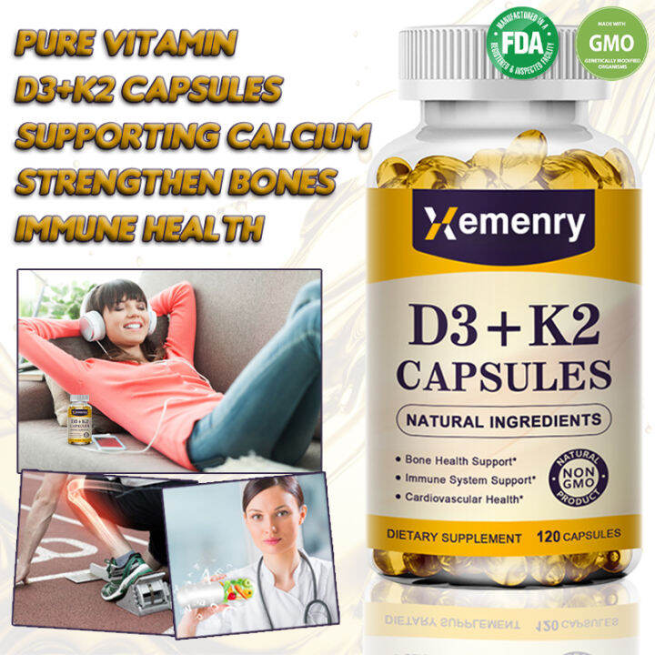 Vitamin D3 K2 Capsules For Bone And Immune Health Cardiovascular Health Supplement For Calcium