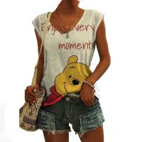 【HOT】﹊✑ hot selling womens new brand Winnie the anime printing V-neck street style sleeveless vest