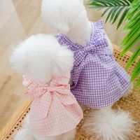 Plaid Dress Dogs Clothing Pet Sweet Thin for Dog Clothes Small Costume French Bulldog Cute Soft Summer Purple Girl Collar Perro Dresses