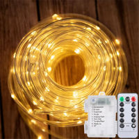 5M 10M 30M Outdoor PVC Tube String Light แบตเตอรี่ไฟ LED เชือกพร้อมรีโมทกันน้ำรั้วสวน Christmas Fairy Strip Light