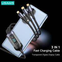 USAMS U83 66W 3 In 1 Digital Display Cable สำหรับ 14 13 12 11 Quick Chargng Data Cable สำหรับ OPPO Xiaomi Samsung