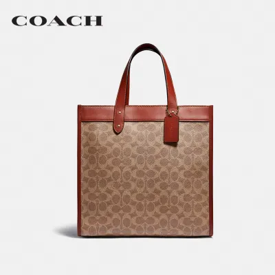 COACH กระเป๋าทรงสี่เหลี่ยมผู้หญิงรุ่น Field Tote In Signature Canvas With Horse And Carriage Print สีน้ำตาล C0776 B4SI0