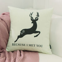 Animal Throw Pillow Inner 45x45cm Cotton Linen Deer Pillowcases Decorative for For Couch Bed Sofa Car Cushions Covers Pack of 2