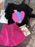 Summer Outfits Short Sleeved Two Piece Set For Women 2023 Casual O-Neck Strapless T Shirt+Wide-Leg Shorts Suit Female Tracksuit