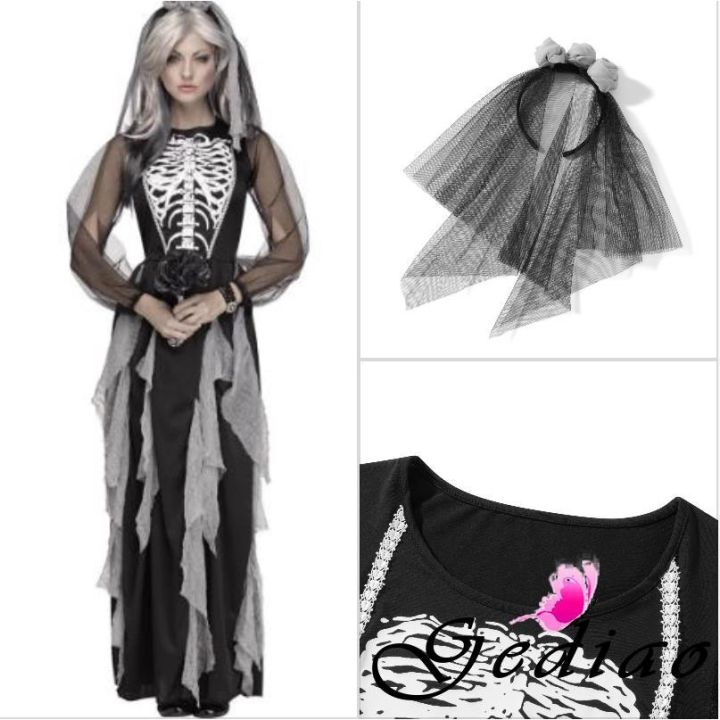 Women's Dead Zombie Ghost Bride Halloween Fancy Dress Costume