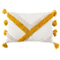 Free Shipping Yellow Tufted Cotton Nordic Style Waist Pillow Case Morocco Bohemian Cushion Cover No Core 30*5045*45cm