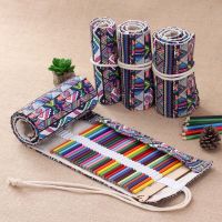 36/48/72 Slots Pencils Case Portable Large Capacity Multifunctional Color Pencil Roll Up Press Fasteners Storage Bag for Student