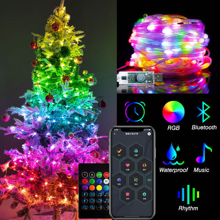 ร้อนไฟตกแต่งต้นคริสต์มาส-rgb-สมาร์ทบลูทูธควบคุม-usb-ไฟ-led-เชือกกลางแจ้ง-app-การควบคุมระยะไกลพวงมาลัยนางฟ้าโคมไฟ