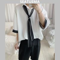 เสื้อหัวใจ SEATUEMA แขน5/4ออกแบบความรู้สึก: Ruffian ผู้ชายหล่อ,Han Feng,แฟชั่น Ins,ชายสีแดงสุทธิหล่อและเสื้อนางฟ้าของนักเรียน