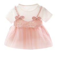 Summer Baby Girl Cute Princess Dress Fake 2 Piece Toddler Mesh Design Short Sleeve Cotton Sundress  by Hs2023