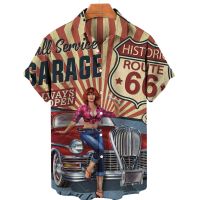 【CW】 Route 66ShirtFlag 3d Print Hawaiian Shirts RetroShirts Breathable Short Sleeve Lapel ShirtMen Top ！