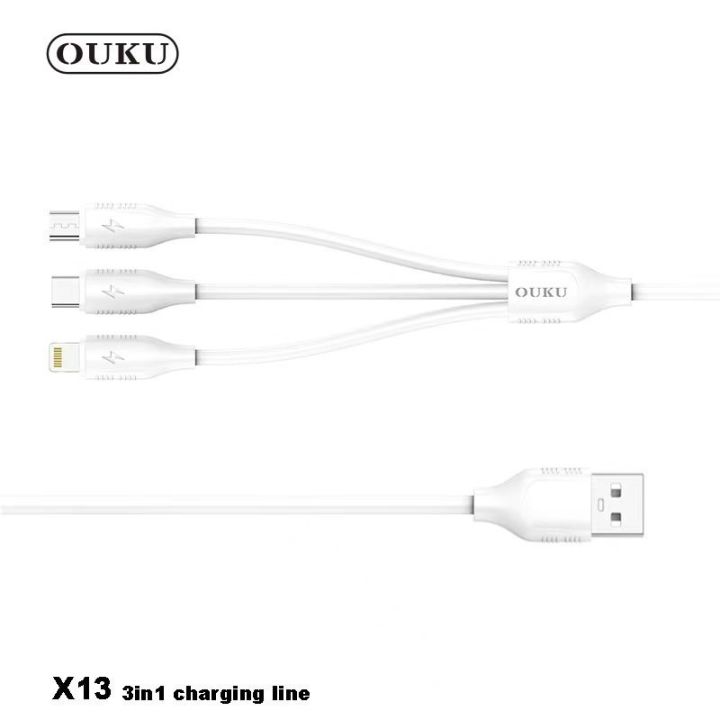 ouku-x13-สายชาร์จ-3in1-ip-micro-type-c-ใช้ง่าย-ชาร์จเร็ว-เส้นเดียวชาร์จได้ทุกเครื่อง-สายยาว1ม