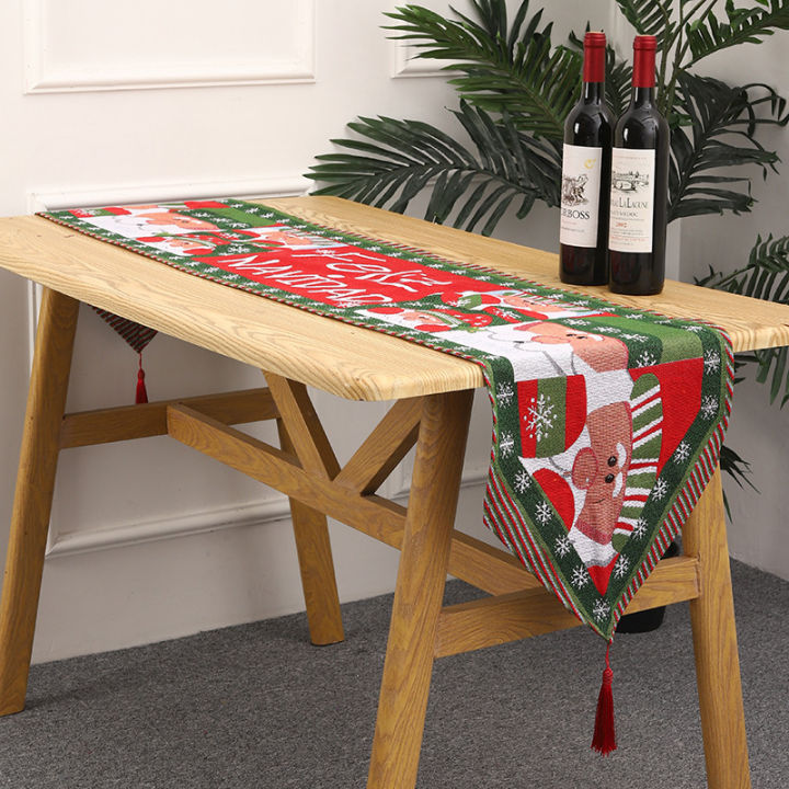 ผ้าปูโต๊ะพิมพ์ลายซานตาคลอสโต๊ะทานอาหารผ้าปูโต๊ะเสื้อผ้าถักของตกแต่งวันคริสต์มาส4-6ที่นั่ง