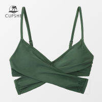 CUPSHE Solid Olive Wrap Tie Back Bikini Top For Women y Removable Pads Top  Girls Separate Swimsuit Bathing Top