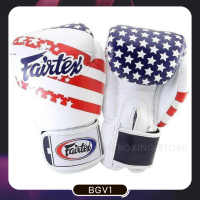 Fairtex Boxing Gloves BGV1 Universal Gloves Tight-Fit Design-USA Flag 8,10,12,14,16 oz. Made of 100 % Premium grade of genuine leather แฟร์แท็ค ลายธงชาติอเมริกา นวมซ้อม ชกมวย ผลิตจากหนังแท้ 100%