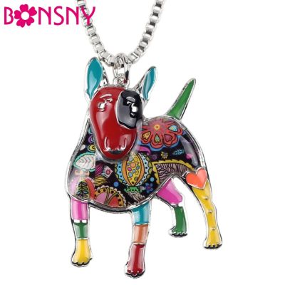 Bonsny Statement Maxi Alloy Enamel Bull Terrier Choker Necklace Chain Pendant Collar 2017 Fashion New Enamel Jewelry Women