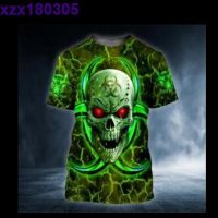 Biohazard Symbol Green Flame Skull 3D T Shirt