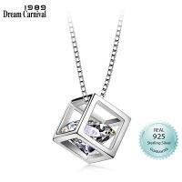 DreamCarnival 1989 Hot Selling Collar Mujer Elegant Crystal CZ Cube Design Sterling Silver Jewelry 925 Pendant Women V00408H