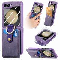 กระเป๋าสตางค์หนัง HOCE พร้อมเคสช่องใส่การ์ดสำหรับ Samsung Galaxy Z Flip 5 Flip5 5G เคสยึดแหวนใส่นิ้วเลนส์กรอบกระจก