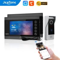 Jeatone Tuya ไวไฟอินเตอร์คอม2ชิ้น7นิ้วปุ่มสัมผัส Pintu Kasa โทรศัพท์มีสาย1080P FHD กล้องสำหรับกริ่งประตูกลางแจ้ง