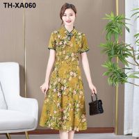 In the middle-aged and old dress new with short sleeves long brim cheongsam tie elastic cultivate ones morality show thin