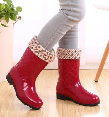 Knee High Rain Boots Removable Cover Platform Lace Up Waterproof Warm Water Boots Woman Shoes