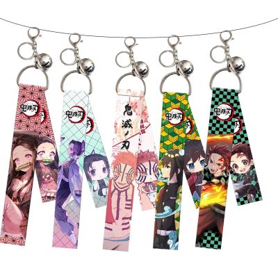 【CC】 Fashion demon Slayer kimetsu no YAIBA  backpack Pendant with double side ribbon anime keychain