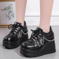 Metal Chain Punk Gothic Shoes Woman Thick Bottom High Wedge Sneakers for Women 2023 New Black Chunky Platform Y2K Uniform Shoes