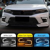 1 Pair Auto DRL Led Daytime Running Lights Yellow Turn Signal Fog lamp cover Foglight For Honda Civic 2021 2022